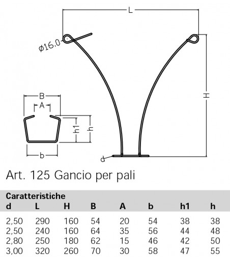 GANCIO PER PALI IN FERRO H 48