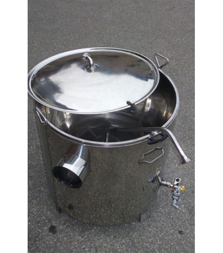 CUOCITORE 160 lt per cottura e filtrazione birra, completo di fornacetta, caldaia bruciatore e griglia.