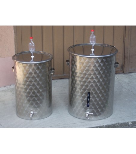 Fermentatore per BIRRA acciaio INOX AISI 304 - 25 Lt con fondo piano, chiusura ermetica a fascetta e gorgogliatore
