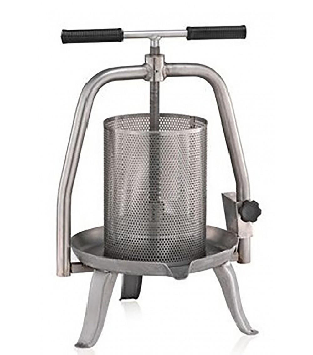Pressetta telaio inox gabbia fori tondi, pressore in inox lt 10,9 per la pigiatura di frutta e verdura