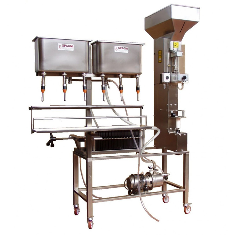 Riempitrice lineare a gravità a 6 posti, elettropompa a 30 filtri cartone e tappatore