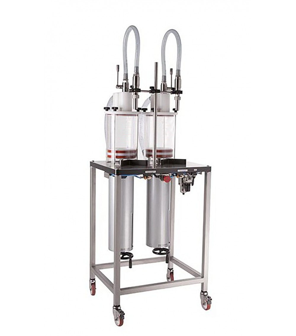 DOSATORE VOLUMETRICO VERTICALE BICILINDRICO PER DOSI  DA 100 A 2000 ml BECCHI CON RETINE