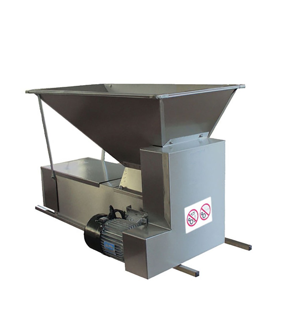 Pigiadiraspatrice Inox a motore a rulli con tramoggia e agitatore Inox 1000-1200 Kg/h Pigiadiraspatrice Inox a motore a rulli con tramoggia e agitatore Inox 1000-1200 Kg/h