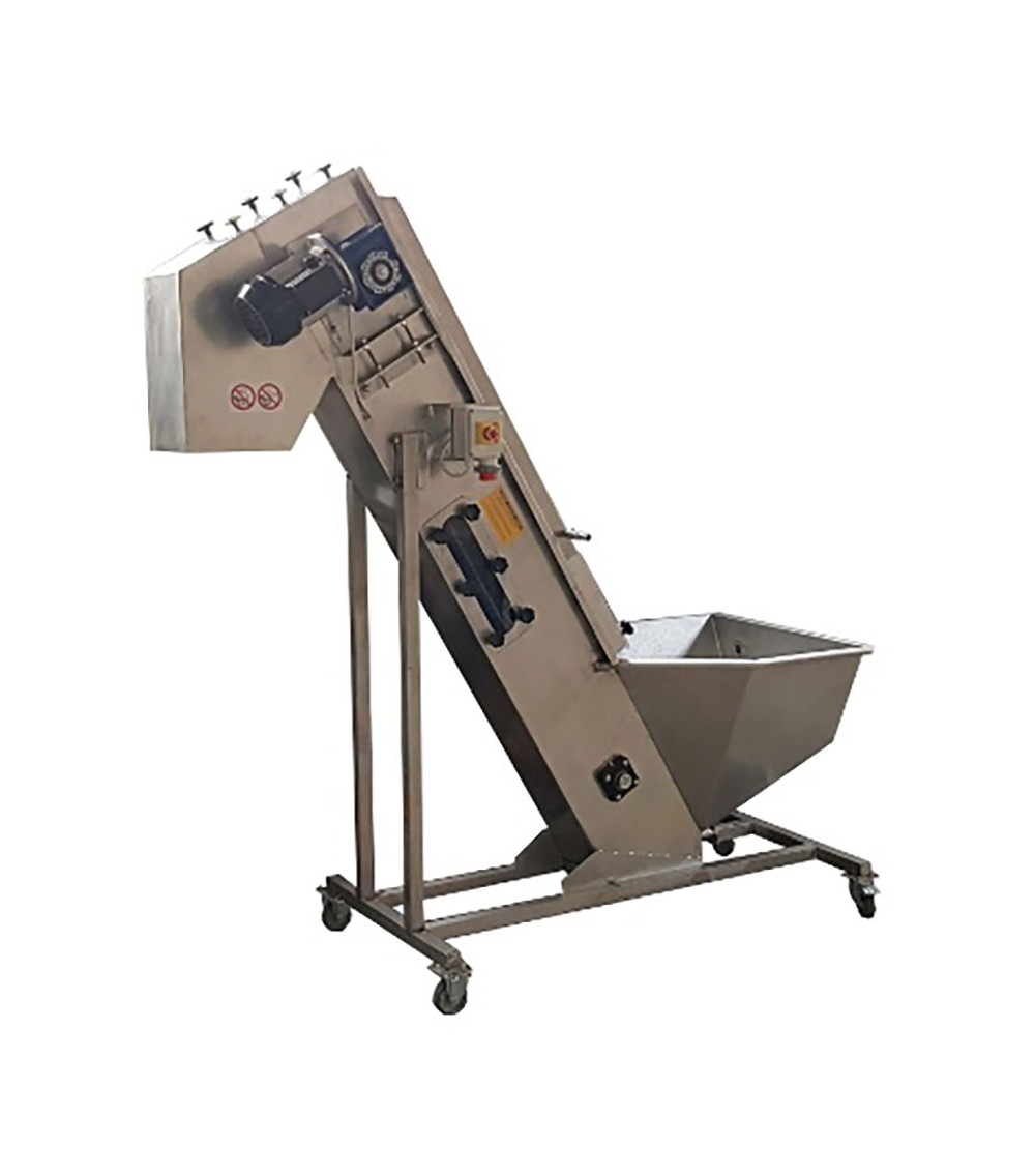 Elevatore inox con vasca di lavaggio, tavolo di selezione e mulino integrati 1000 kg/h Elevatore inox con vasca di lavaggio, tavolo di selezione e mulino integrati 1000 kg/h