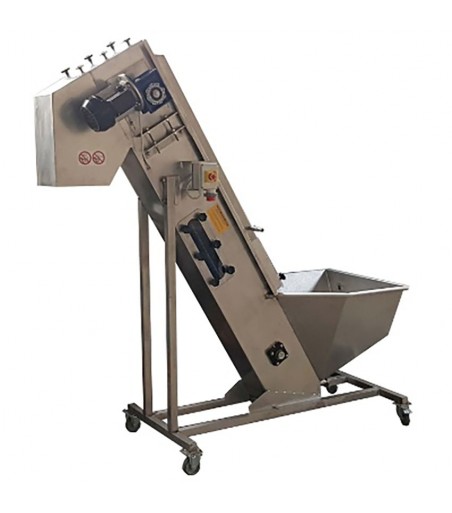 Elevatore inox con vasca di lavaggio, tavolo di selezione e mulino integrati 1000 kg/h