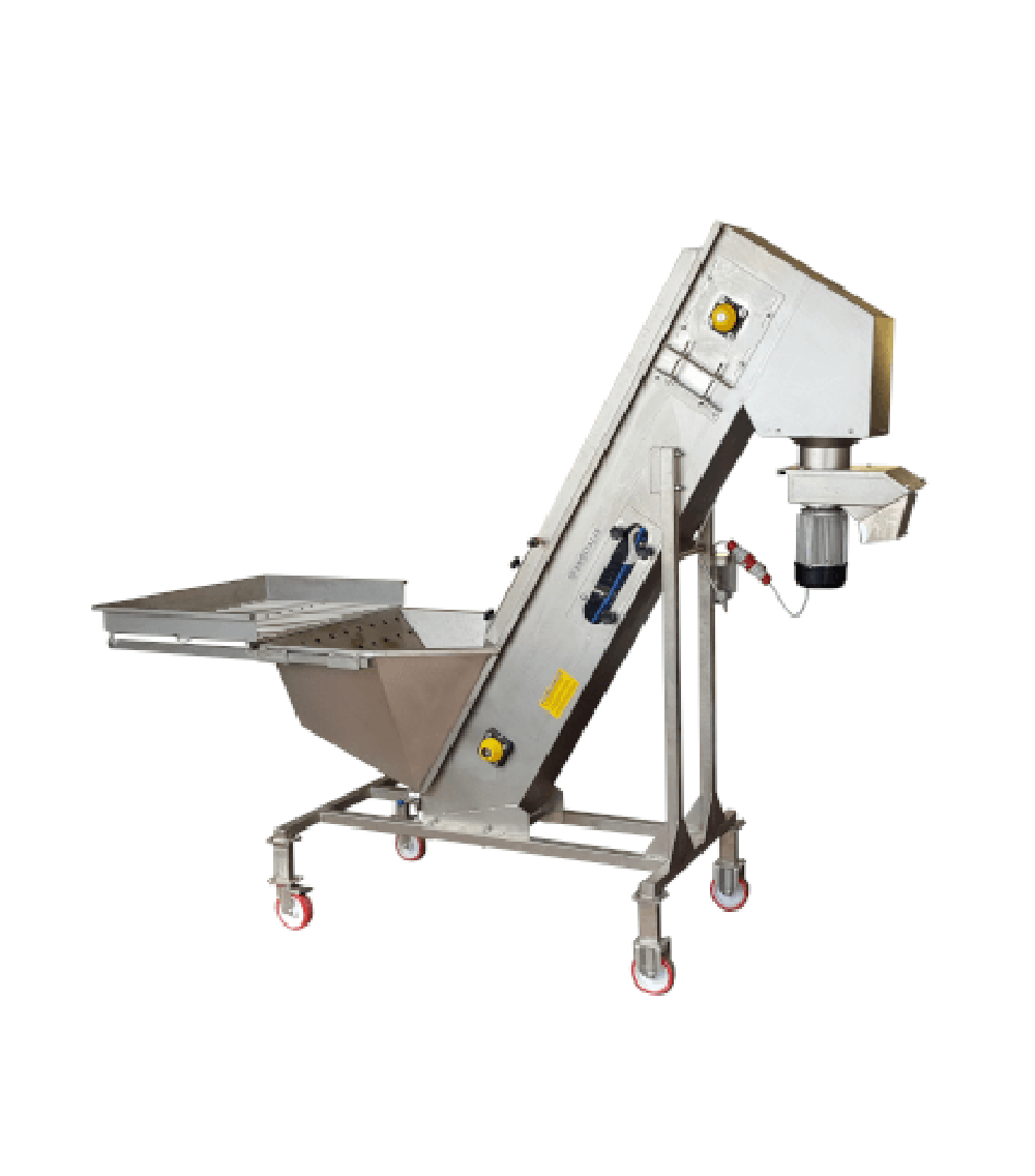 Elevatore inox con vasca di lavaggio e tavolo di selezione 3000 kg/h Elevatore inox con vasca di lavaggio e tavolo di selezione 3000 kg/h