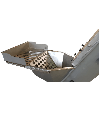 Elevatore inox con vasca di lavaggio e tavolo di selezione 3000 kg/h