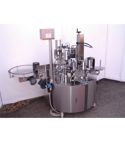 Etichettatrice semiautomatica con piattello per formati cilindrici, conici, quadrati e sagomati