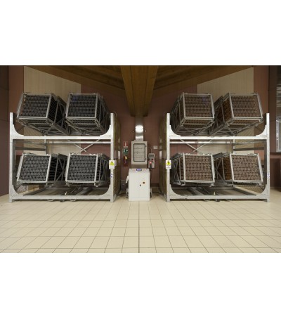 Macchina ruotante per remuage automatico – 120.000 bottiglie/anno, acciaio zincato, PLC touch screen