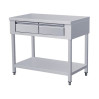 Tavolo in acciaio inox su gambe con 2 cassetti e piano di fondo (Dimensioni Personalizzabili) Tavolo in acciaio inox su gambe con 2 cassetti e piano di fondo (Dimensioni Personalizzabili)