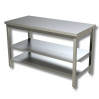 Tavolo in acciaio inox su gambe con 2 ripiani (Dimensioni Personalizzabili)