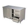 Tavolo armadiato inox con 3 cassetti a destra e 2 porte scorrevoli sotto (Dimensioni Personalizzabili)