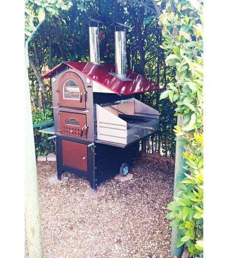 Forno a legna a fuoco indiretto da esterno camera di cottura cm 43x81con Barbecue