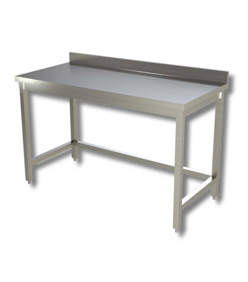 Tavolo in acciaio inox su gambe con alzatina (Dimensioni Personalizzabili) Tavolo in acciaio inox su gambe con alzatina (Dimensioni Personalizzabili)