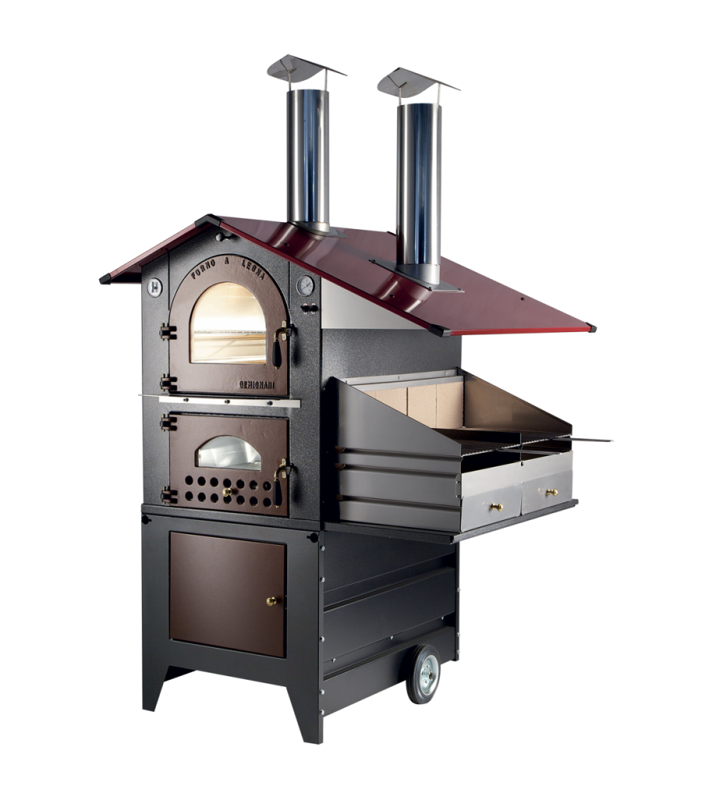 Forno a legna a fuoco indiretto da esterno camera di cottura cm 51x90 con Barbecue