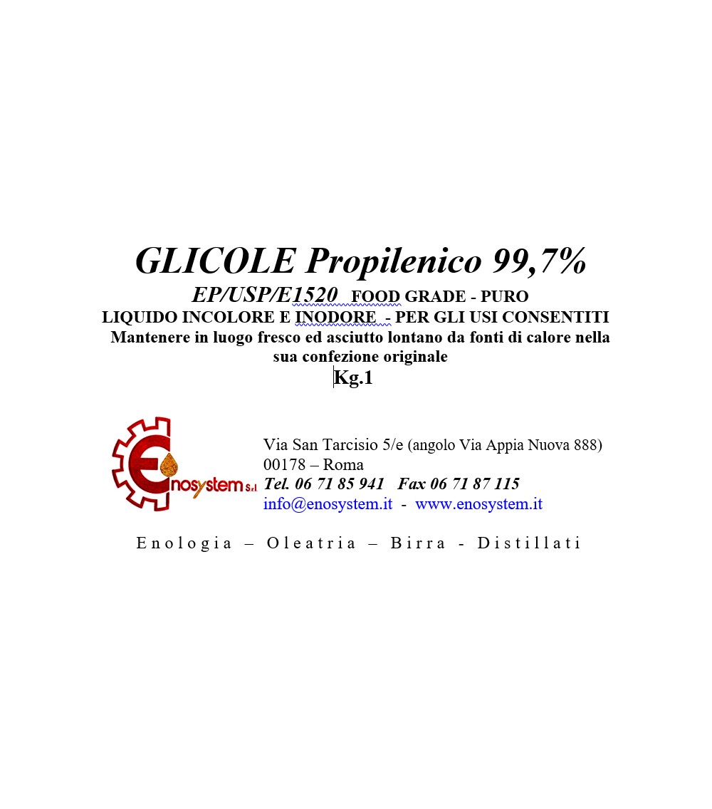 GLICOLE Propilenico 99,7% 1 Kg EP/USP/'E1520' GLICOLE Propilenico 99,7% 1 Kg EP/USP/'E1520'