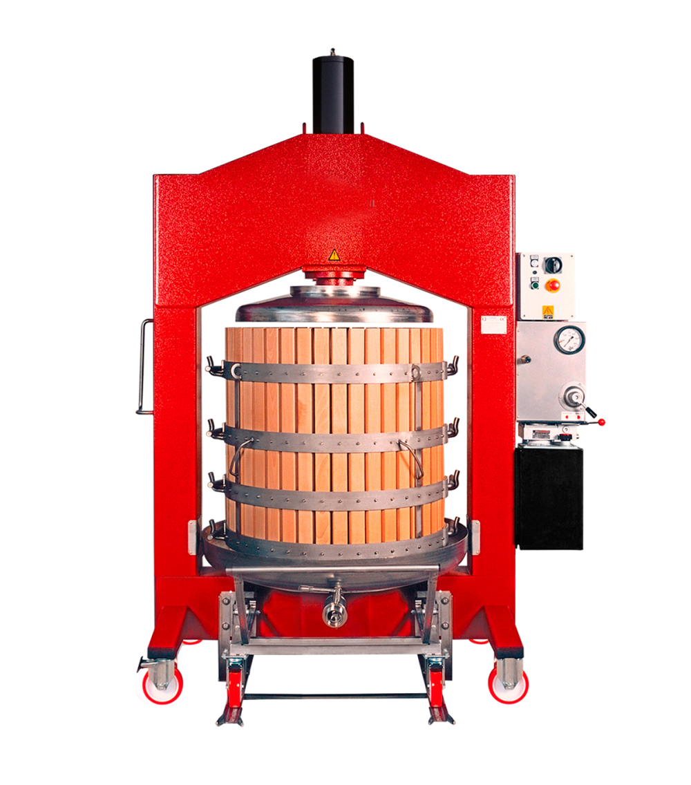 Pressa verticale INOX su ruote un carrello e una gabbia CAPACITÀ GABBIA 5 hl