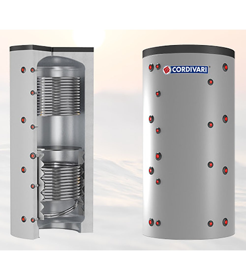 TERMOACCUMULATORE PER ACQUA DI RISCALDAMENTO CON 2 SCAMBIATORI FISSI 500