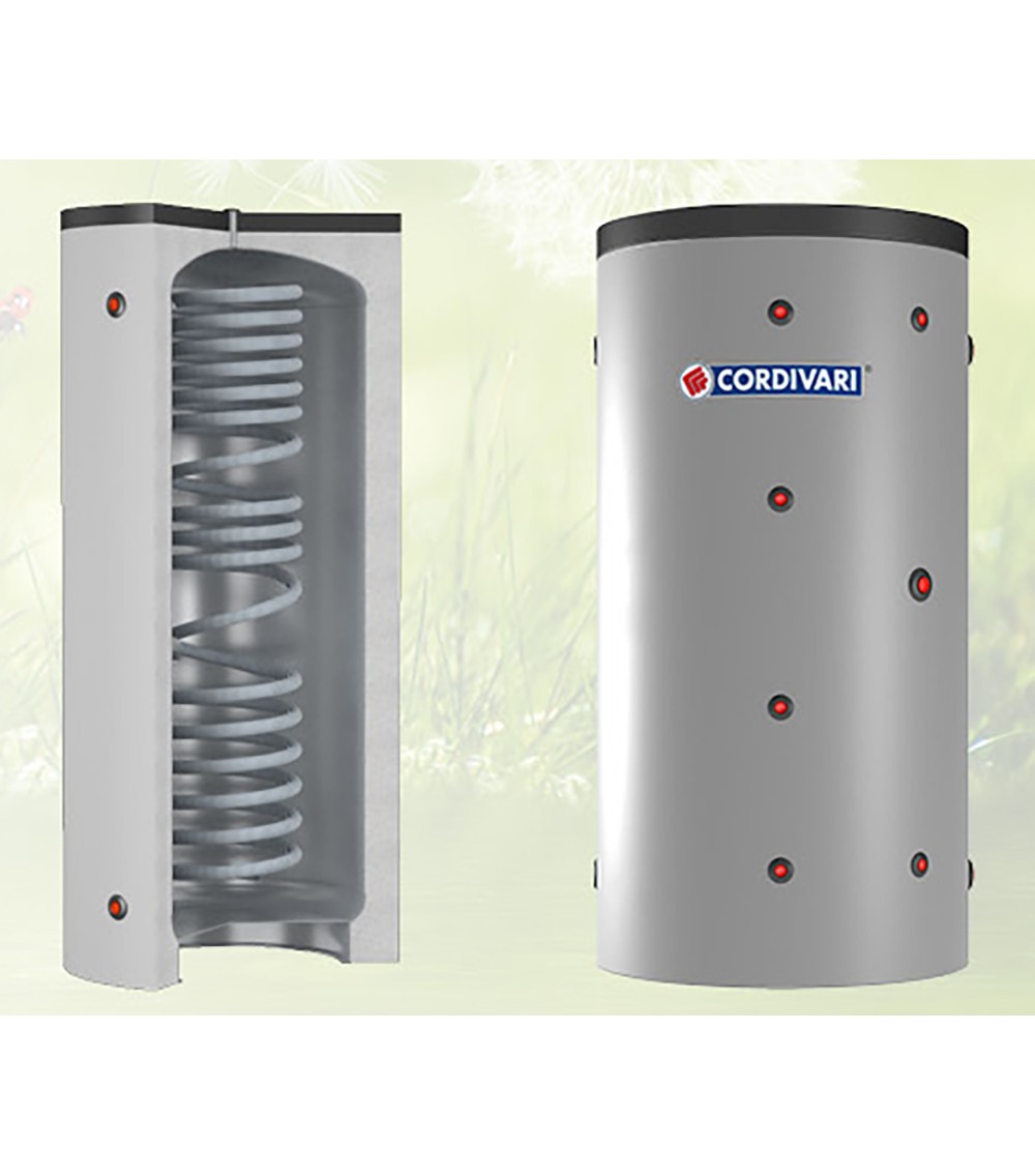 TERMOACCUMULATORE DI ACQUA TECNICA PER POMPE DI CALORE CON SCAMBIATORE CORRUGATO IN INOX 316L PER ACQUA CALDA SANITARIA 300 TERMOACCUMULATORE DI ACQUA TECNICA PER POMPE DI CALORE CON SCAMBIATORE CORRUGATO IN INOX 316L PER ACQUA CALDA SANITARIA 300
